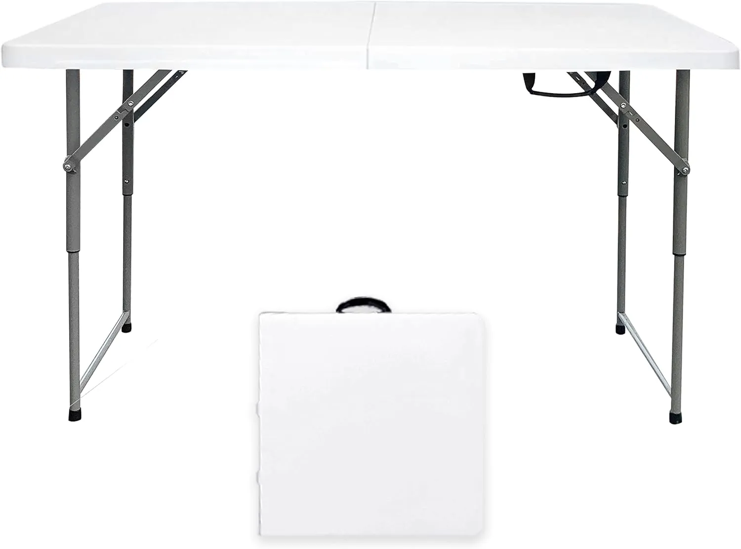 Folding Table 4/6/8 Foot, Foldable Table Adjustable Height Card Table, Indoor Outdoor Small Desk, Portable Plastic Picnic Party Dining Camping Bar Low Tables, Fold in Half Heavy Duty, White