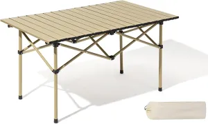 Folding Table Camping Portable Ultralight Aluminum Camp Table with Storage Bag for Hiking, Camping, Picnicking, BBQ, Outdoor Cooking(Yellow,95 * 55 * 50cm)