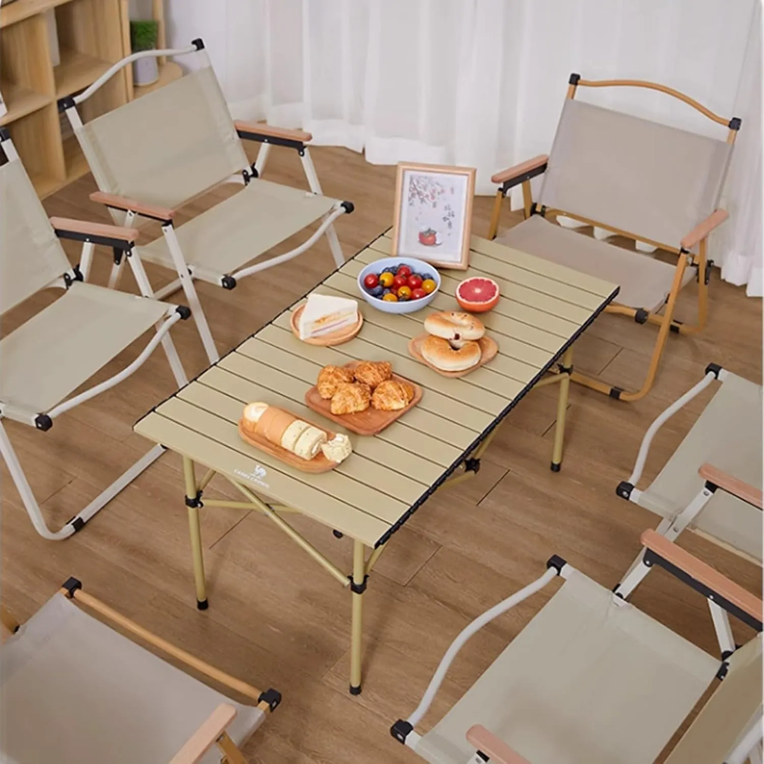 Folding Table Camping Portable Ultralight Aluminum Camp Table with Storage Bag for Hiking, Camping, Picnicking, BBQ, Outdoor Cooking(Yellow,95 * 55 * 50cm)