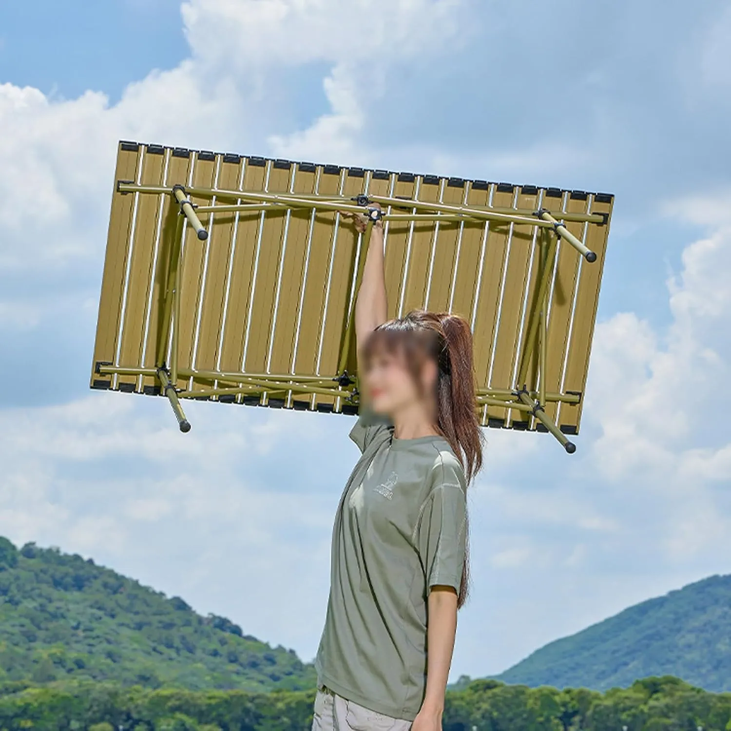 Folding Table Camping Portable Ultralight Aluminum Camp Table with Storage Bag for Hiking, Camping, Picnicking, BBQ, Outdoor Cooking(Yellow,95 * 55 * 50cm)