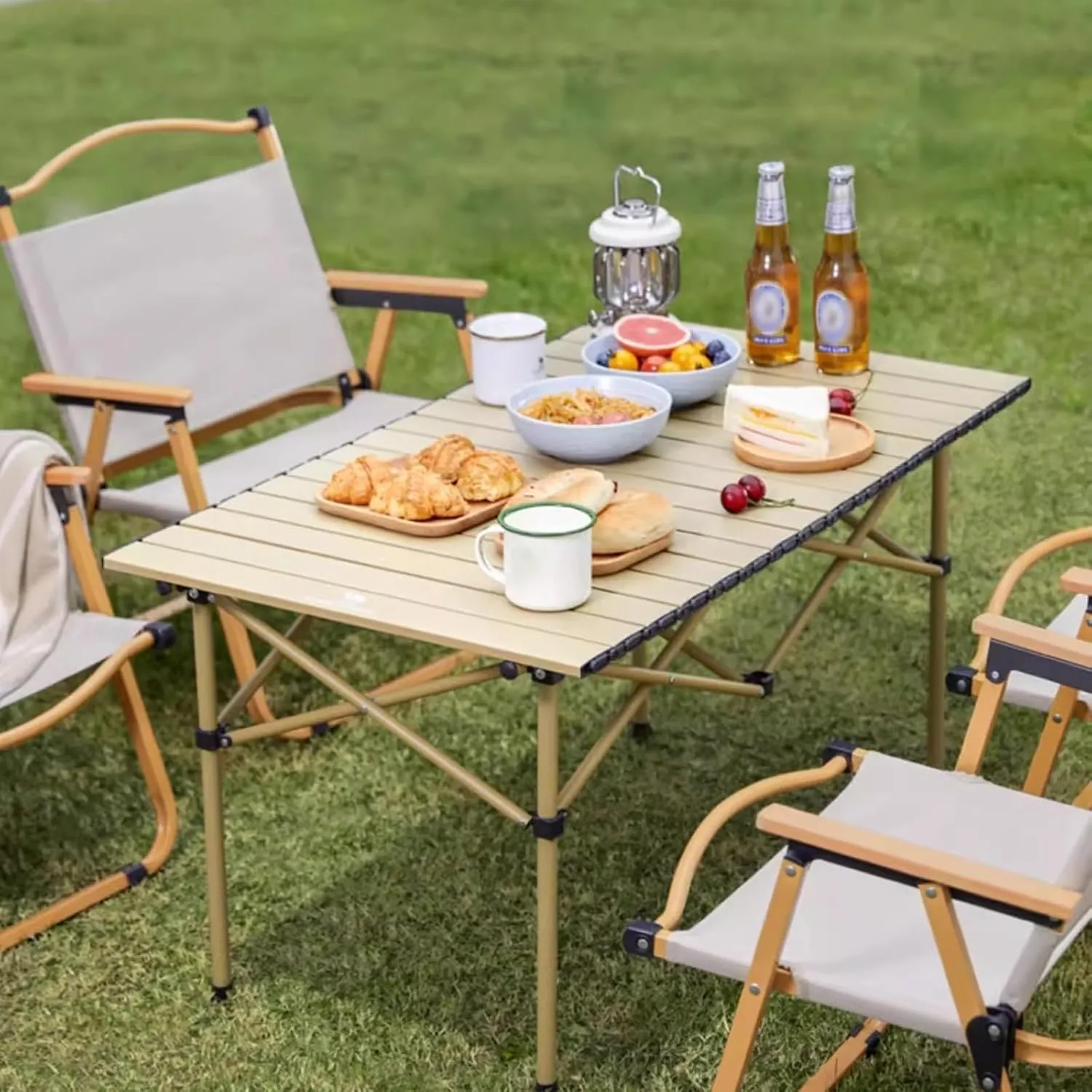 Folding Table Camping Portable Ultralight Aluminum Camp Table with Storage Bag for Hiking, Camping, Picnicking, BBQ, Outdoor Cooking(Yellow,95 * 55 * 50cm)