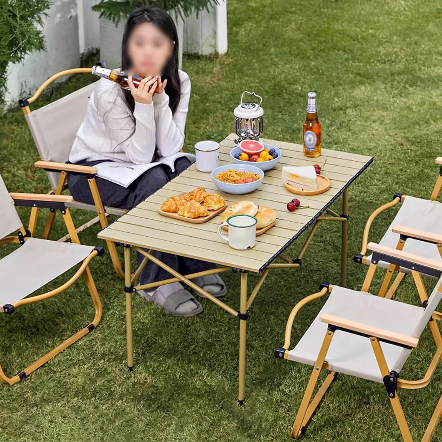 Folding Table Camping Portable Ultralight Aluminum Camp Table with Storage Bag for Hiking, Camping, Picnicking, BBQ, Outdoor Cooking(Yellow,95 * 55 * 50cm)