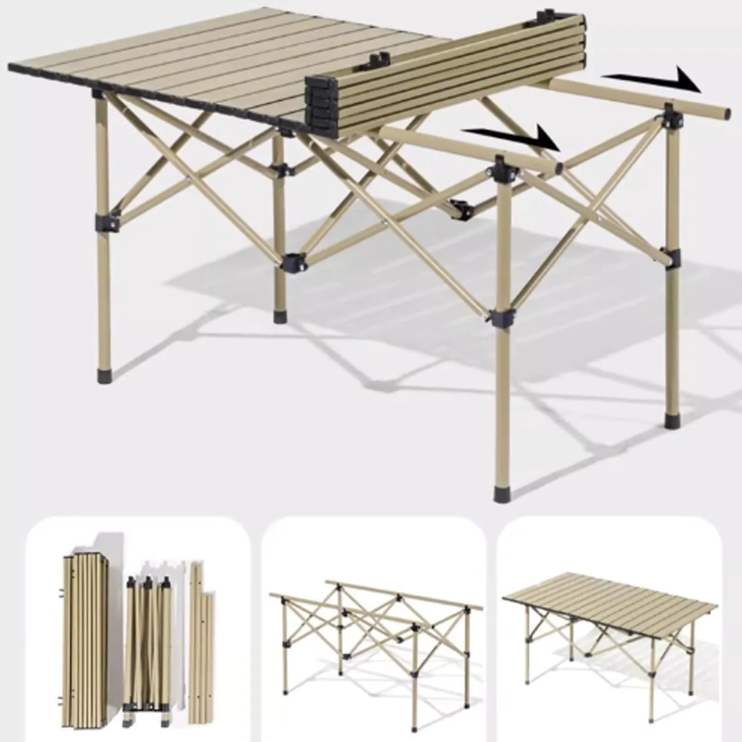 Folding Table Camping Portable Ultralight Aluminum Camp Table with Storage Bag for Hiking, Camping, Picnicking, BBQ, Outdoor Cooking(Yellow,95 * 55 * 50cm)
