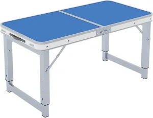 Folding table with stool，Adjustable Height Folding Table, Picnic, Camping, Outdoor, Portable Lightweight Aluminum, with Carry Handle for Beach, Indoor, Office ( Color : Blue , Size : Without bench )