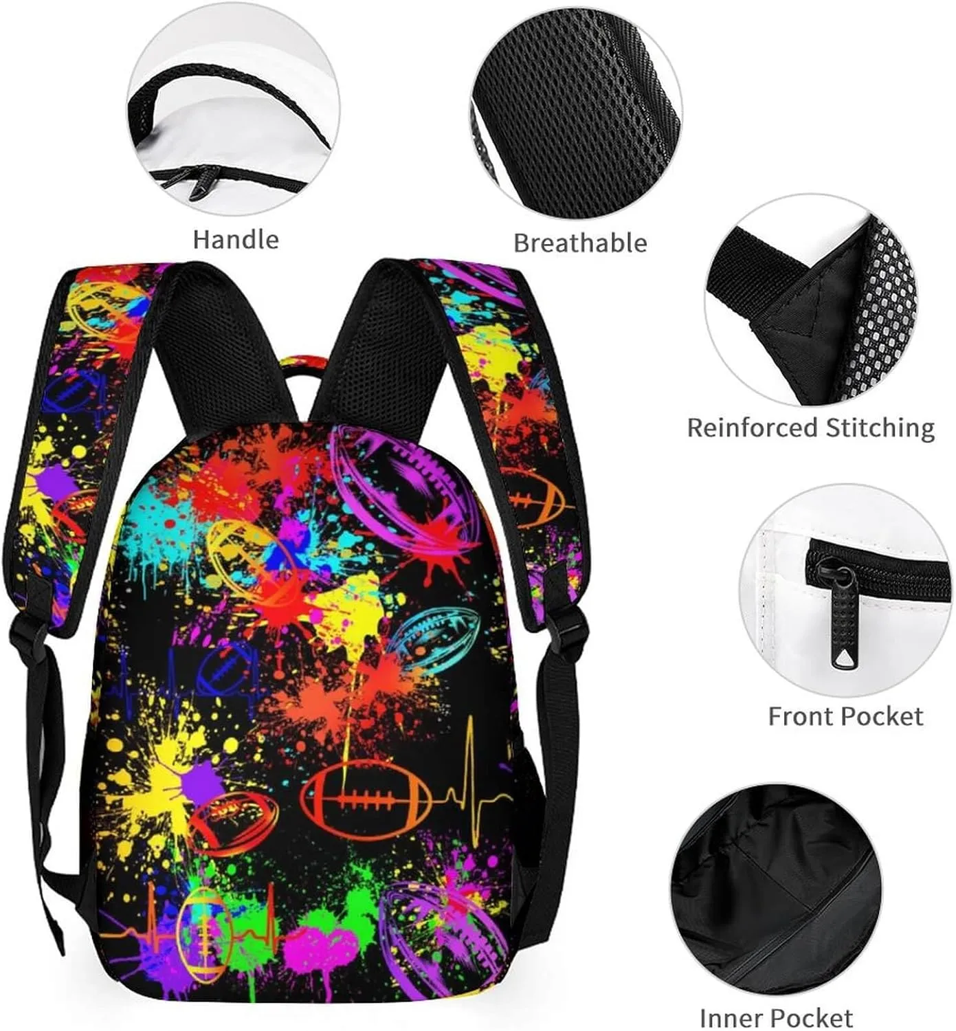 Football School Backpack for Kids Girls Boys, 16 InchFootball Bookbag, School Backpack for Children
