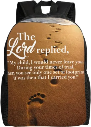Footprints In The Sand Poem Backpack – Water-Resistant Laptop Bag, 15" Compartment, Lightweight Unisex Daypack For Work & Travel