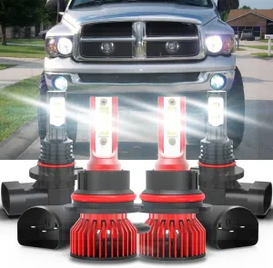 For 2002 2003 2004 2005 Dodge Ram 1500 2500 3500 9007 9145 High Low Beam Fog Lights High Low Combo, 6000K White Light, Pack of 4