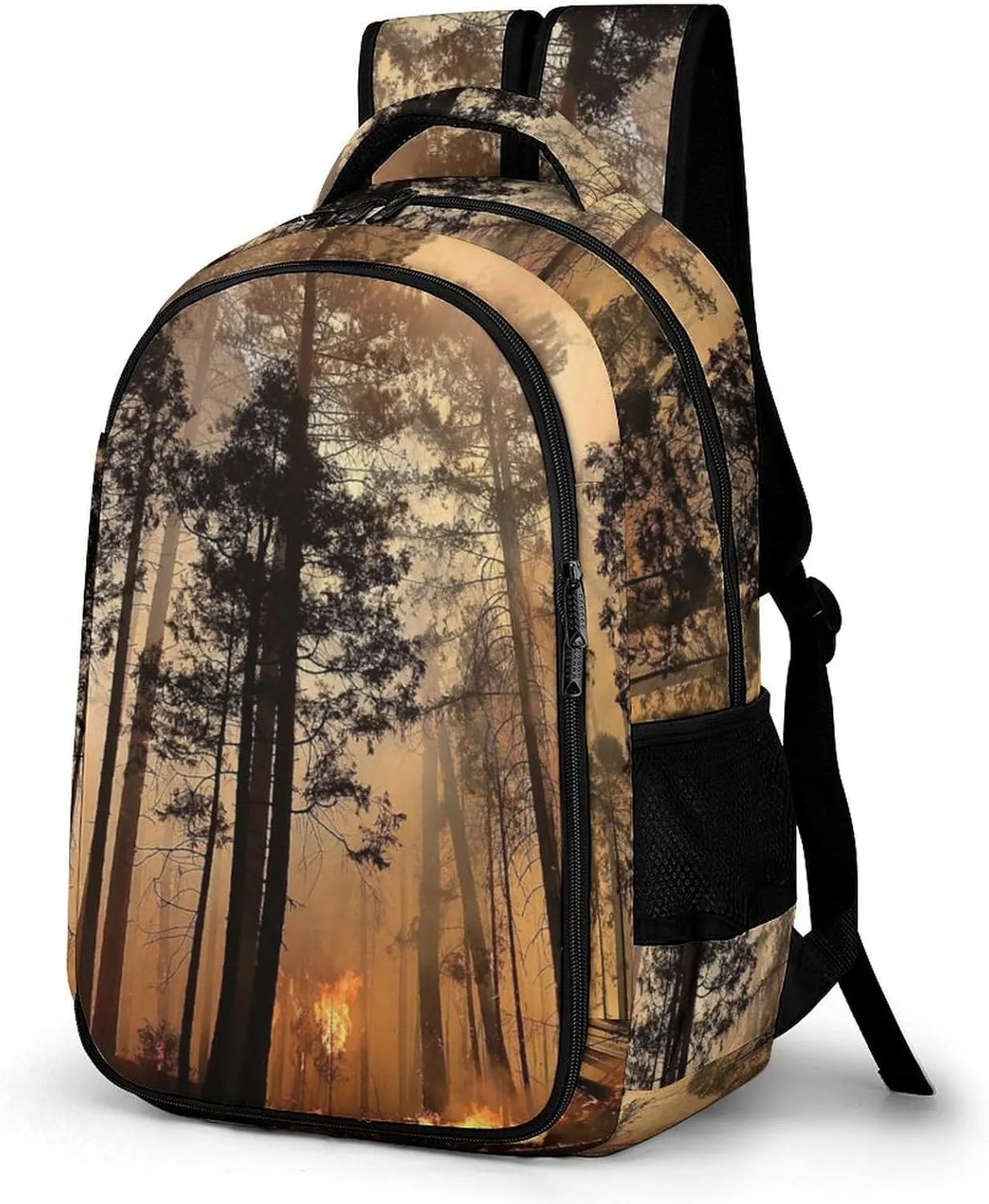 Forest Fire Pattern Unisex Backpack Casual Daypacks Dual Compartment Shoulders Bag for Camping Hiking Travel Gear