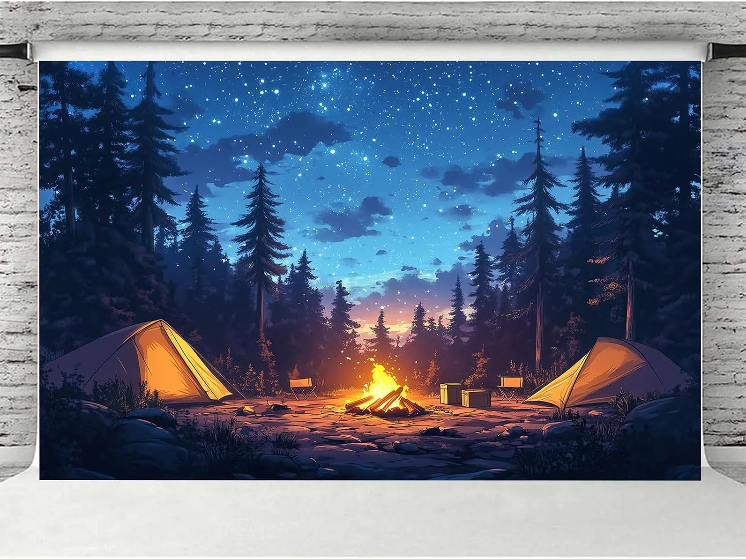 Forest Scene Backdrop 20 x 10 ft Camping Theme Campfire Tent Woodland Backdrop Adventure Banner, Kids Adults Happy Camper Background Birthday Photo Shoot Props Decoration