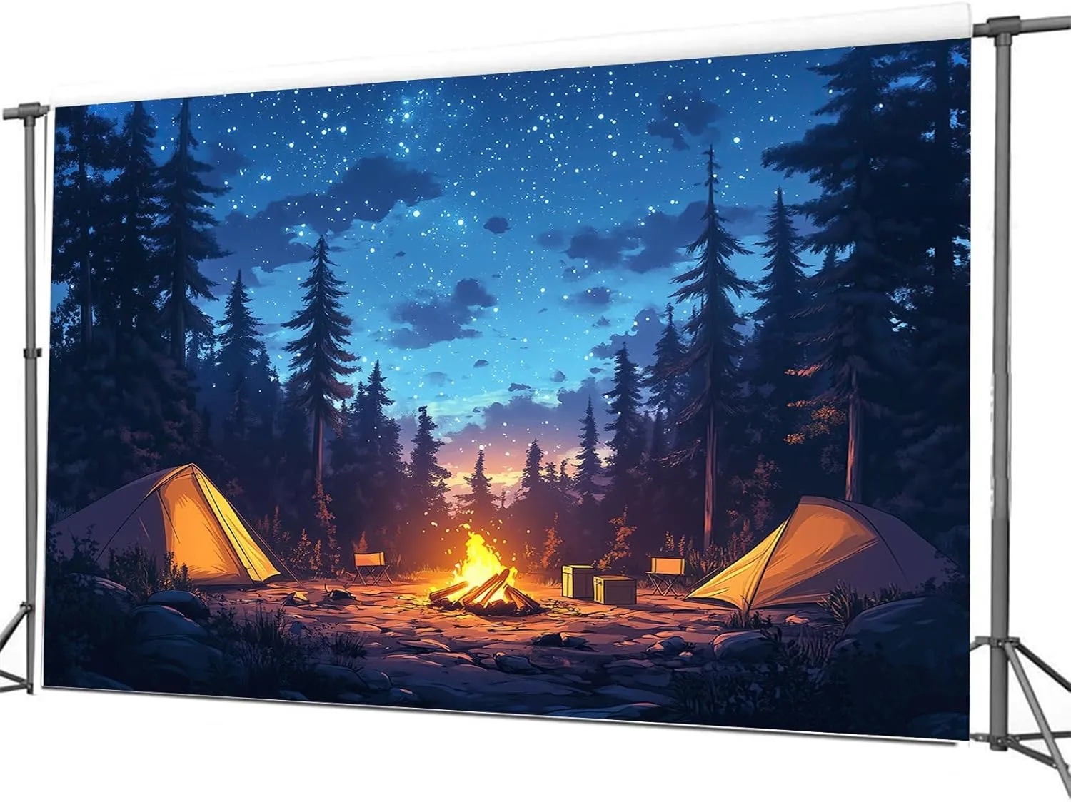 Forest Scene Backdrop 20 x 10 ft Camping Theme Campfire Tent Woodland Backdrop Adventure Banner, Kids Adults Happy Camper Background Birthday Photo Shoot Props Decoration