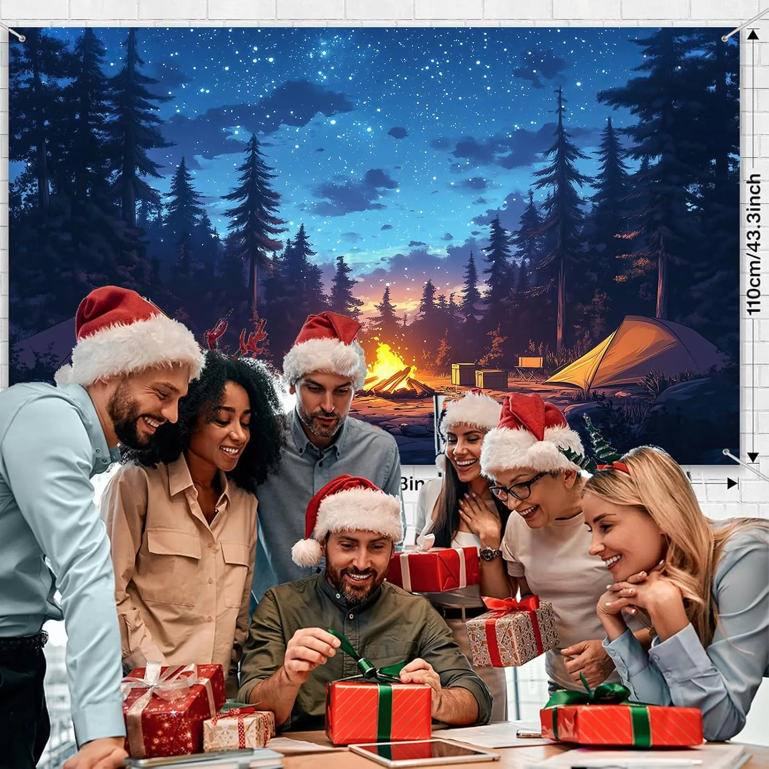Forest Scene Backdrop 20 x 10 ft Camping Theme Campfire Tent Woodland Backdrop Adventure Banner, Kids Adults Happy Camper Background Birthday Photo Shoot Props Decoration