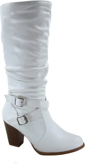 Forever Link FZ-Safety-52 Women's Round Toe Chunky Heel Full Zipper Buckles Mid Calf Boots Shoes