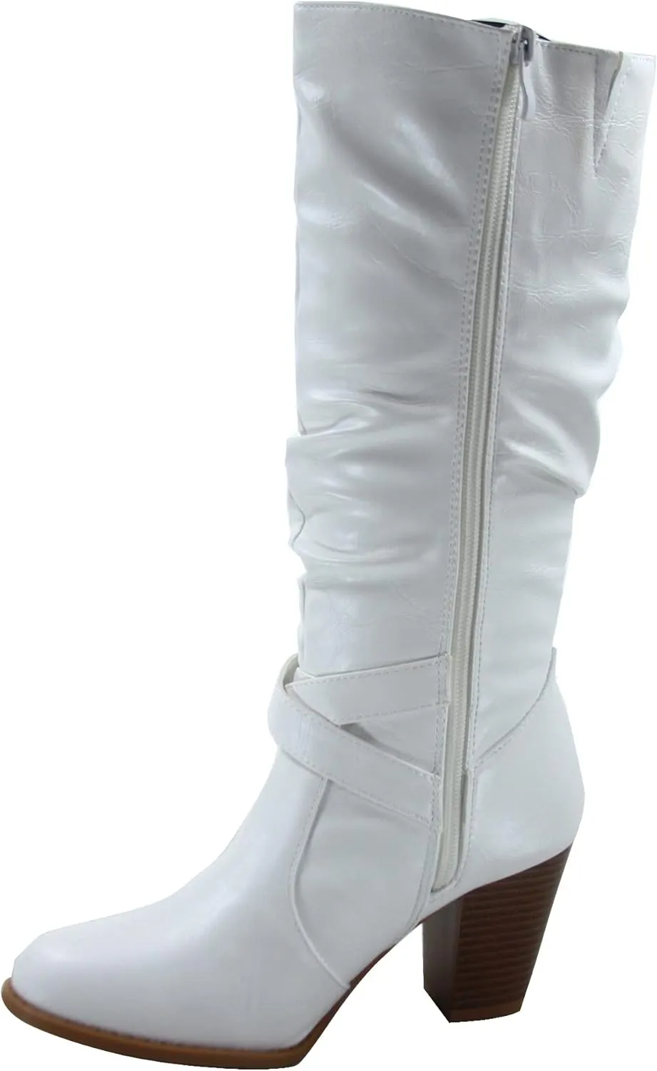 Forever Link FZ-Safety-52 Women's Round Toe Chunky Heel Full Zipper Buckles Mid Calf Boots Shoes