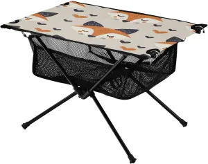 Fox Pattern Portable Folding Camping Table, Compact Lightweight Beach Table with Carrying Bag for Outdoor Picnics, BBQs, Camp