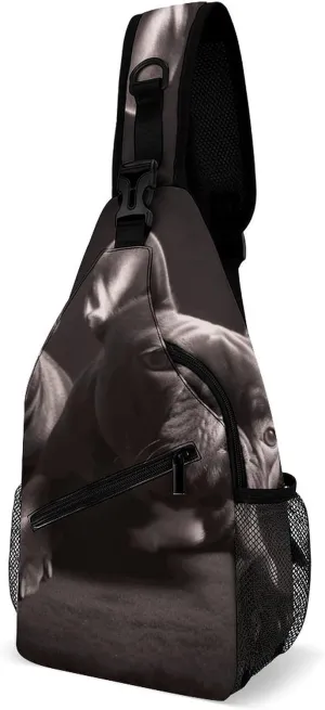 French Bulldog Sling Bag with Rfid Blocking Causal Mens Crossbody Bag Lightweight Chest Pack Large Man Purse Travel Crossbody Backpack Shoulder Sling Backpack for Hiking Running Cycling