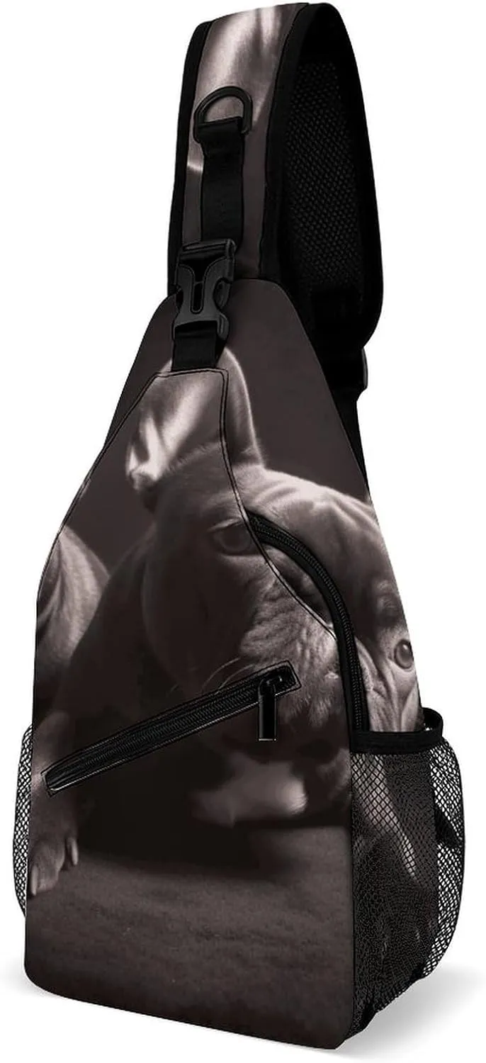 French Bulldog Sling Bag with Rfid Blocking Causal Mens Crossbody Bag Lightweight Chest Pack Large Man Purse Travel Crossbody Backpack Shoulder Sling Backpack for Hiking Running Cycling