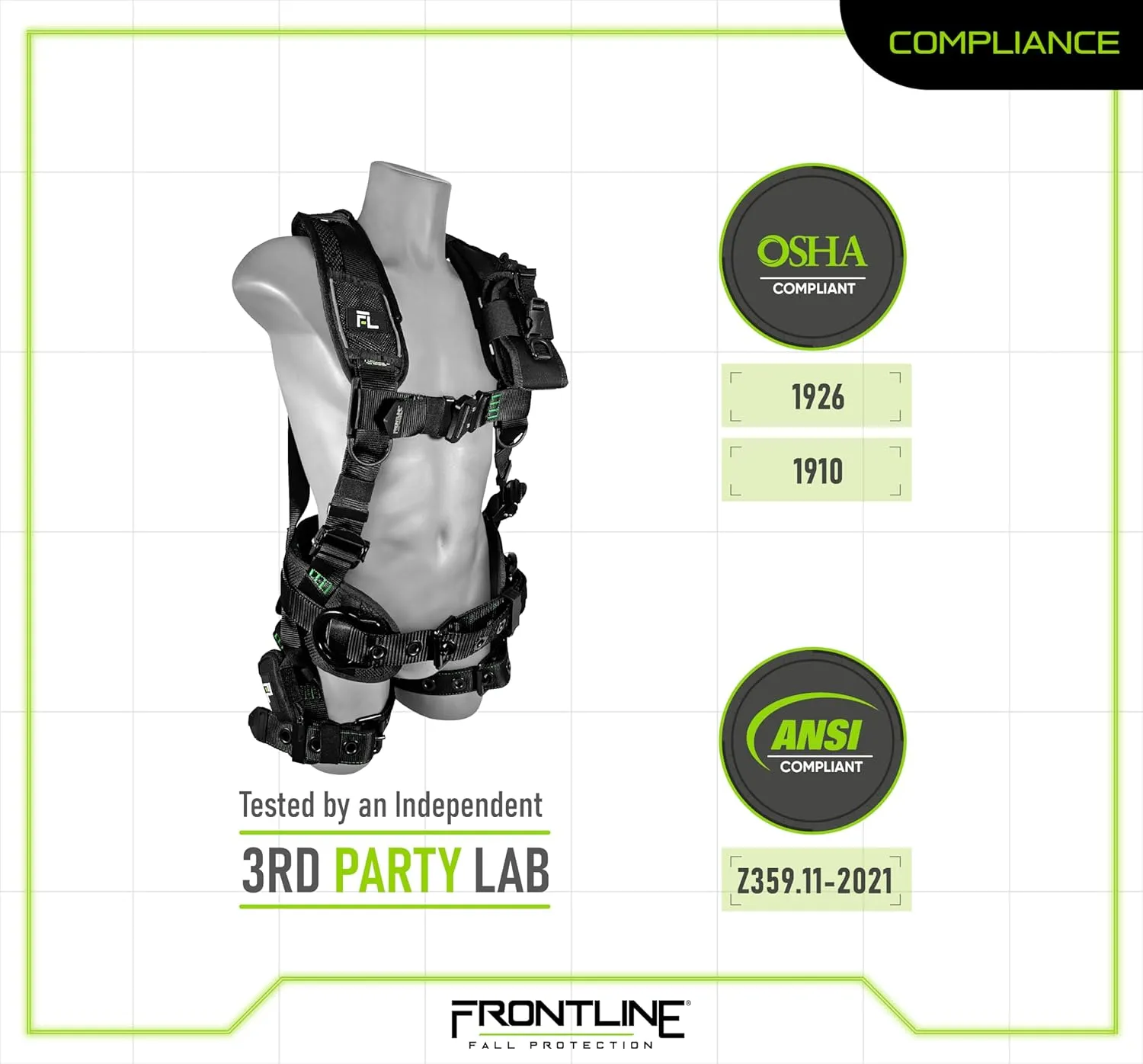 FRONTLINE FALL PROTECTION 250CTB Elite™ Construction Harness | Aluminum Hardware | OSHA&ANSI