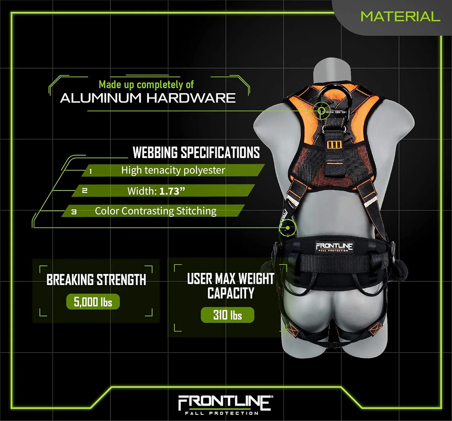 FRONTLINE FALL PROTECTION Harnesses   D-Ring  Multiple Styles   OSHA and ANSI compliant
