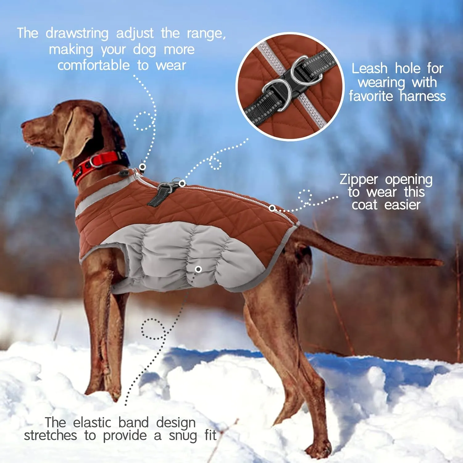 FUAMEY Dog Coat - Warm Winter Jacket with Padded Fleece, Reflective, Waterproof & Windproof, Built-in Harness, Brown, X-Large