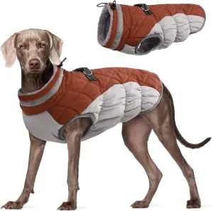 FUAMEY Dog Coat - Warm Winter Jacket with Padded Fleece, Reflective, Waterproof & Windproof, Built-in Harness, Brown, X-Large