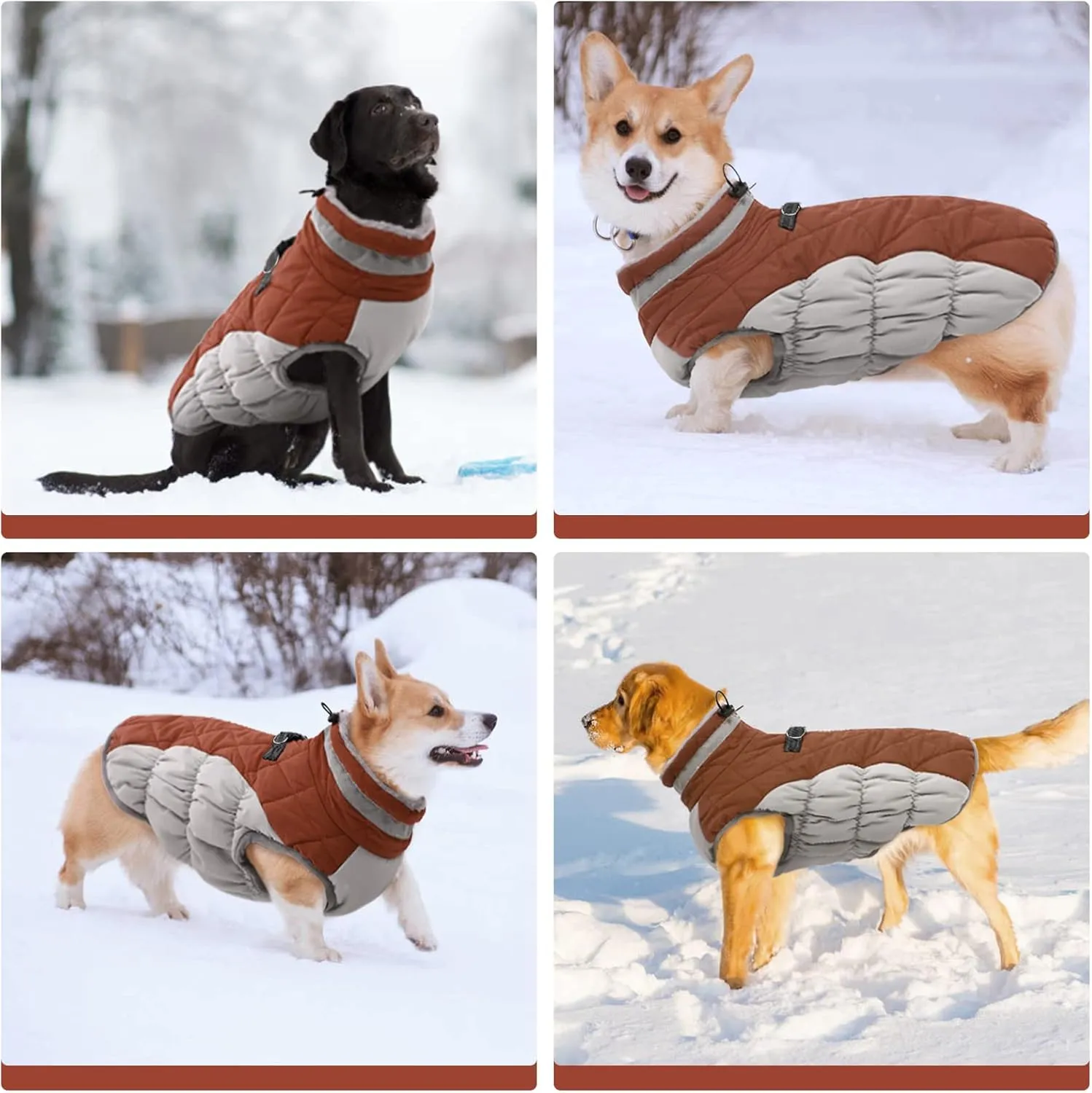 FUAMEY Dog Coat - Warm Winter Jacket with Padded Fleece, Reflective, Waterproof & Windproof, Built-in Harness, Brown, X-Large