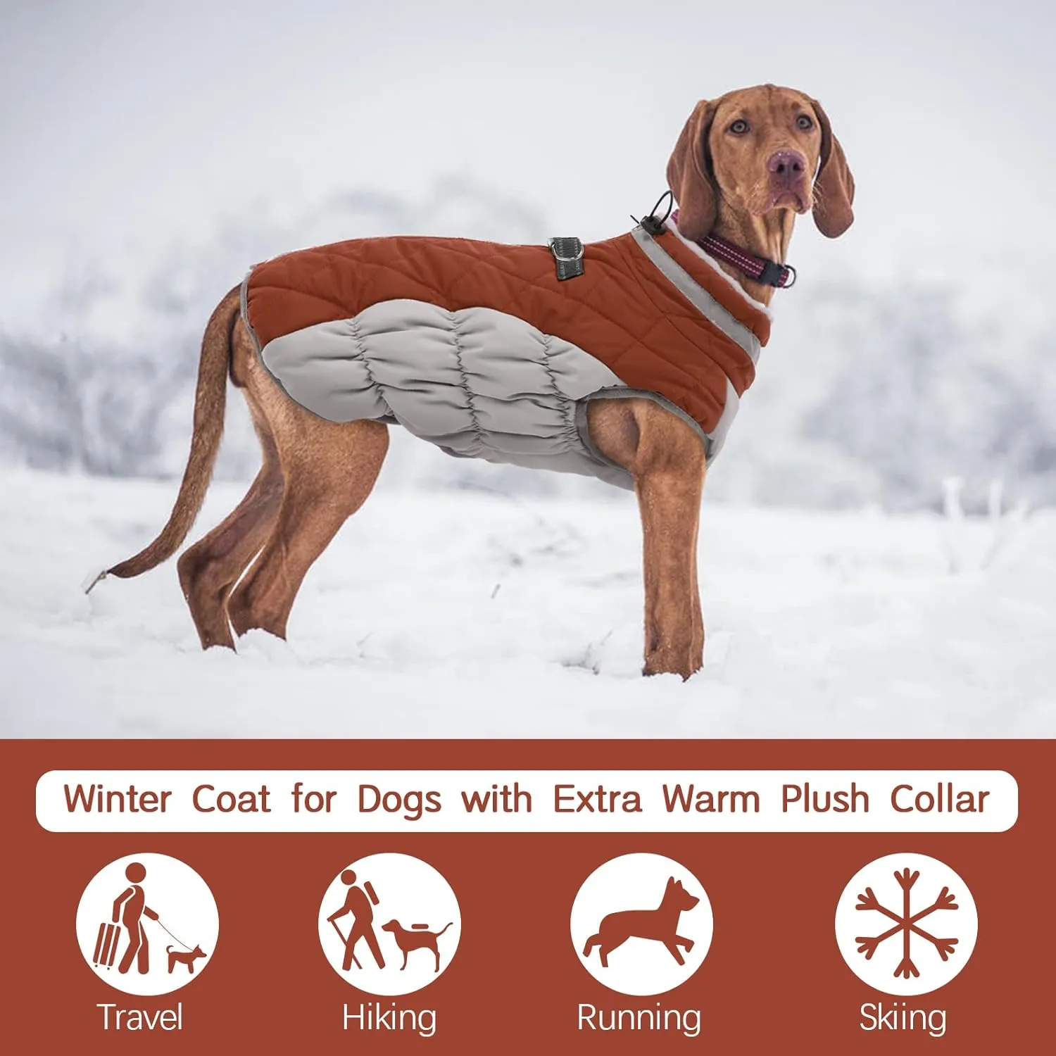 FUAMEY Dog Coat - Warm Winter Jacket with Padded Fleece, Reflective, Waterproof & Windproof, Built-in Harness, Brown, X-Large