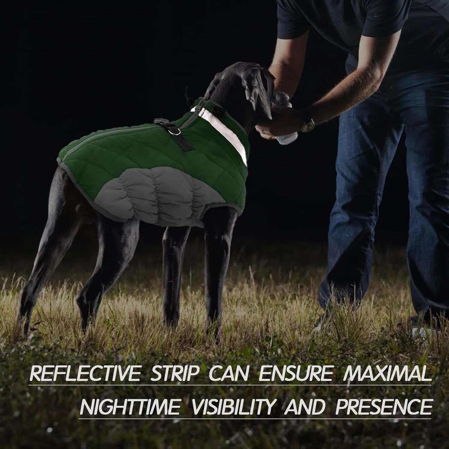 FUAMEY Dog Coat - Warm Winter Jacket with Padded Fleece, Reflective, Waterproof & Windproof, Built-in Harness, Green, X-Large