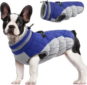 FUAMEY Warm Dog Jacket, Winter Coat with Padded Fleece, Reflective Vest, Built-in Harness, Waterproof & Windproof, Blue Medium