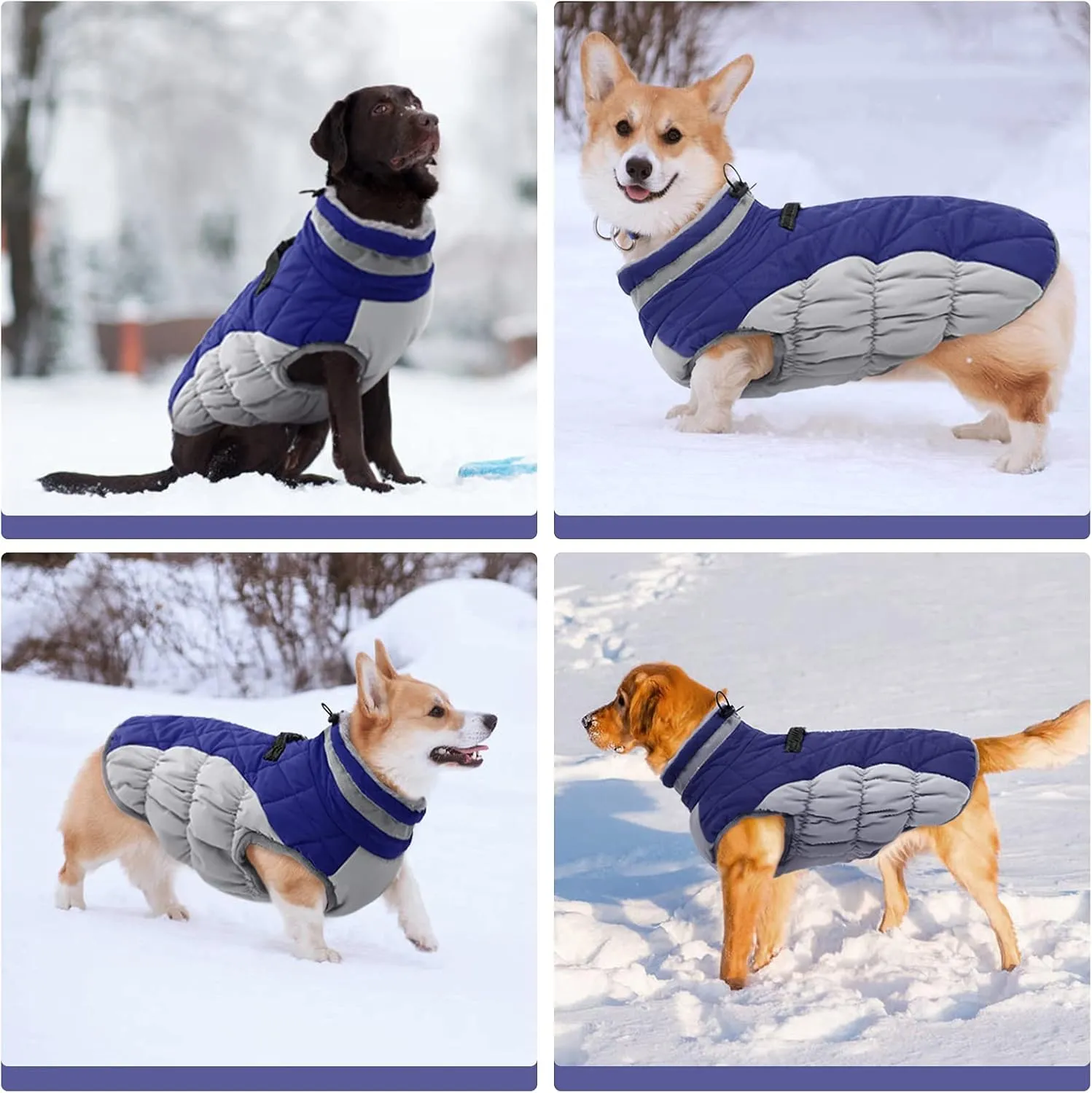 FUAMEY Warm Dog Jacket, Winter Coat with Padded Fleece, Reflective Vest, Built-in Harness, Waterproof & Windproof, Blue Medium