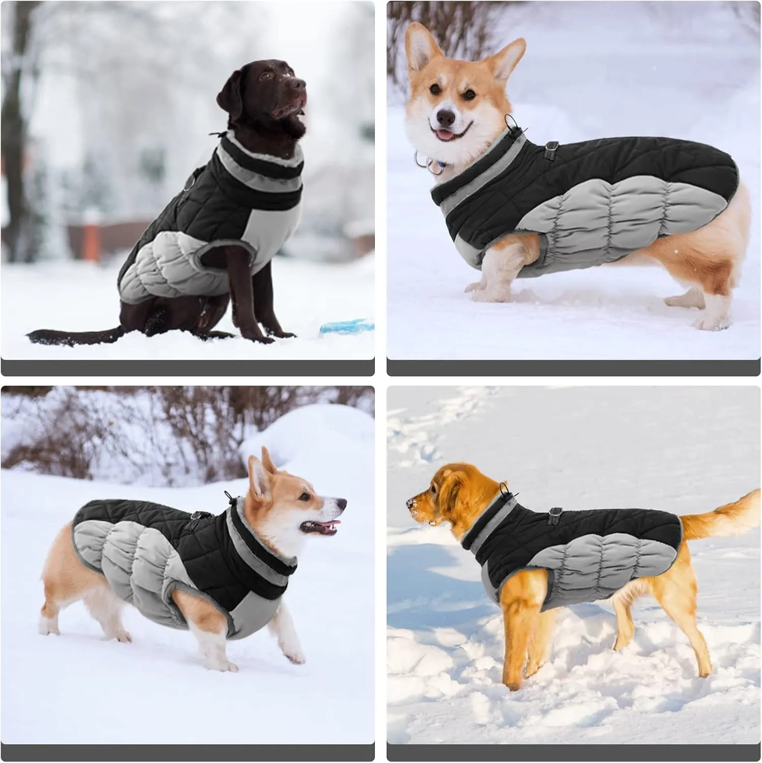 FUAMEY Warm Dog Jacket, Winter Coat with Padded Fleece, Reflective Vest, Built-in Harness, Waterproof & Windproof, Snow Jacket for Cold Weather, Black, X-Large