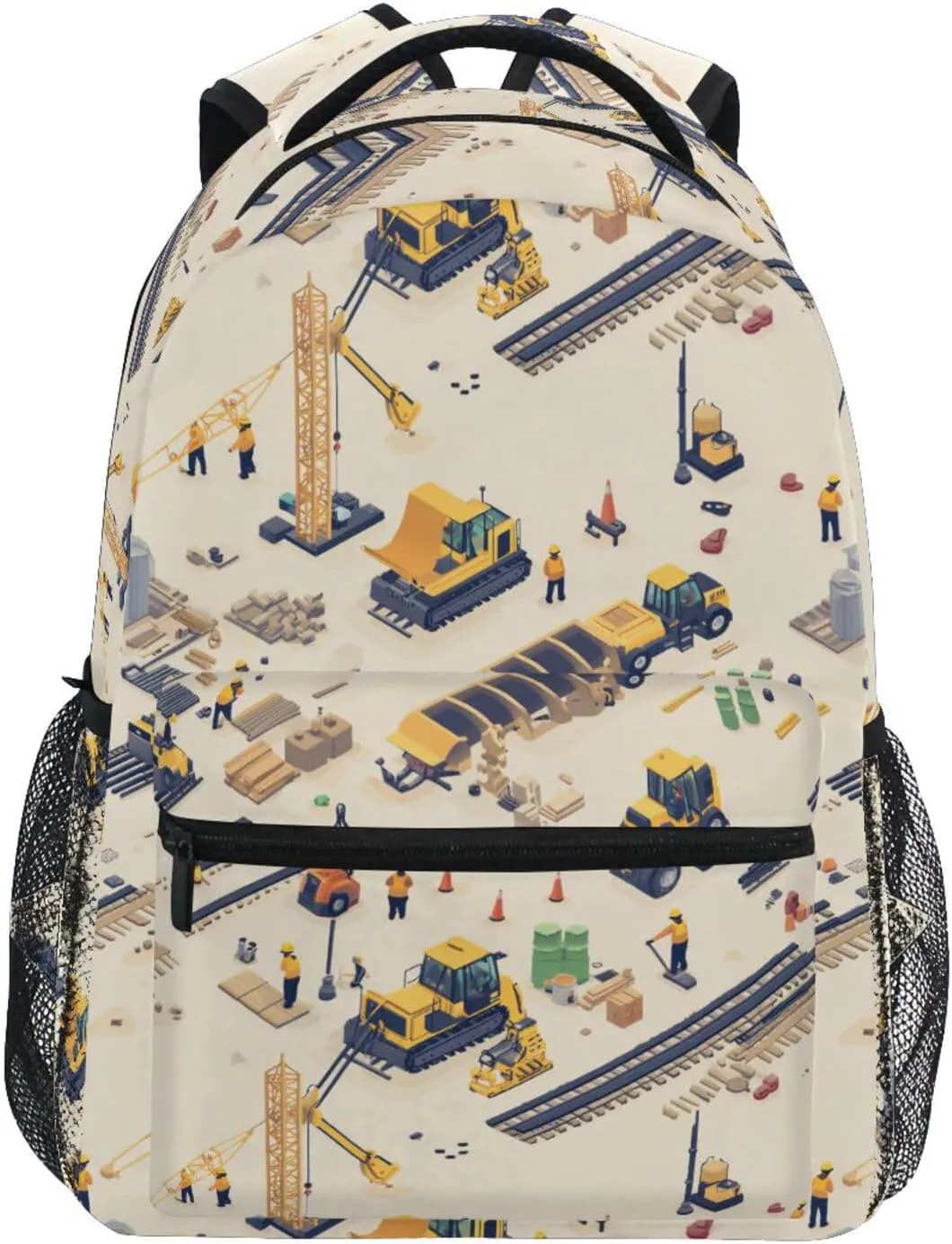 Fun Backpack for Unisex Adult Fashion School Bag with Chest Strap for College Work Construction Scene Dump Truck