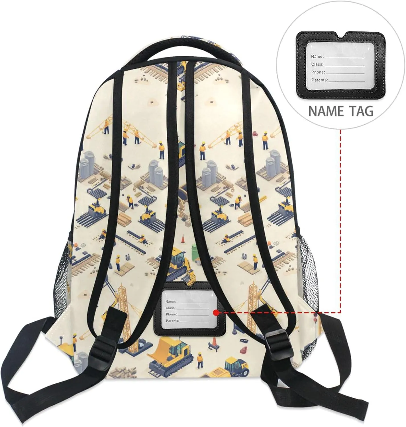Fun Backpack for Unisex Adult Fashion School Bag with Chest Strap for College Work Construction Scene Dump Truck