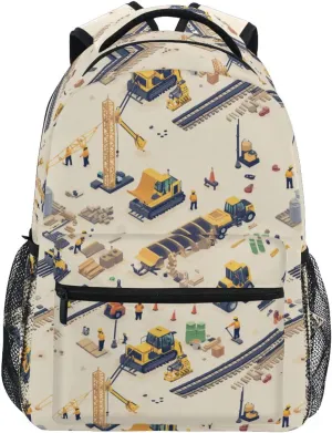 Fun Backpack for Unisex Adult Fashion School Bag with Chest Strap for College Work Construction Scene Dump Truck