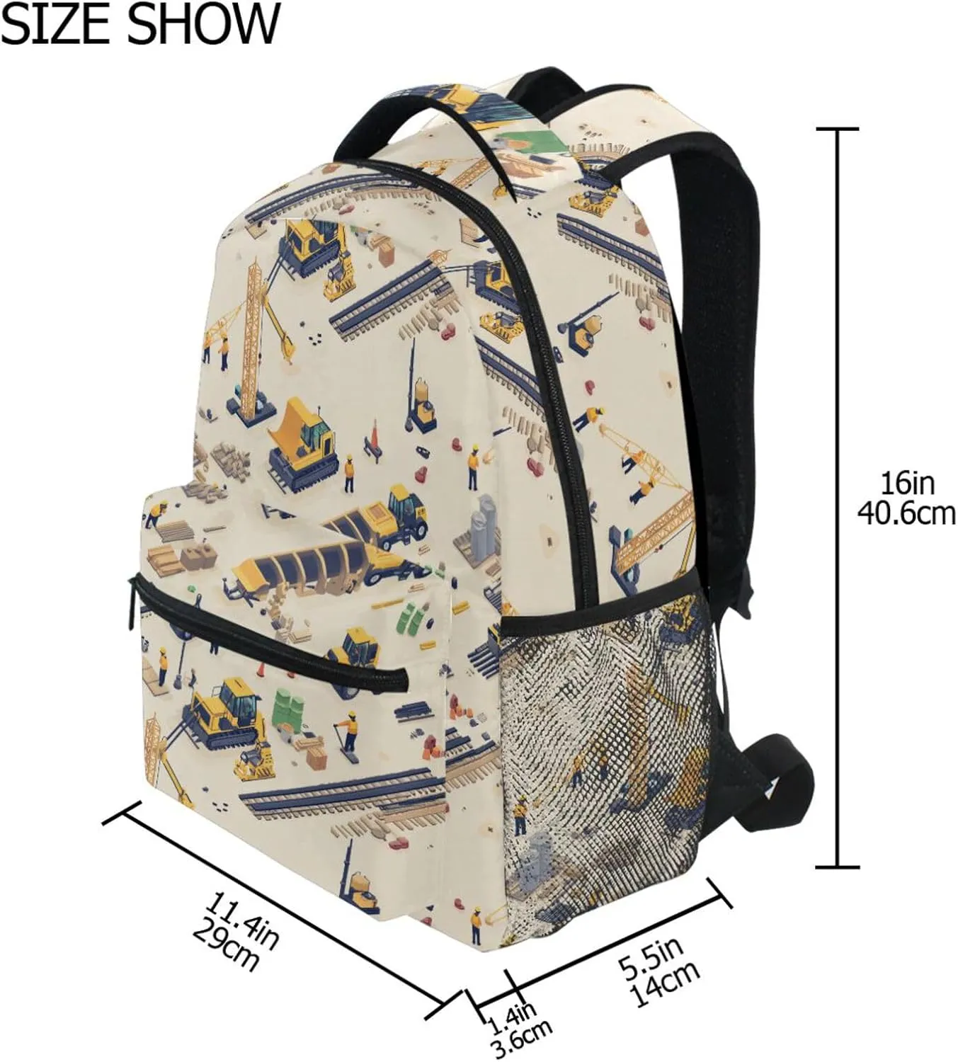 Fun Backpack for Unisex Adult Fashion School Bag with Chest Strap for College Work Construction Scene Dump Truck