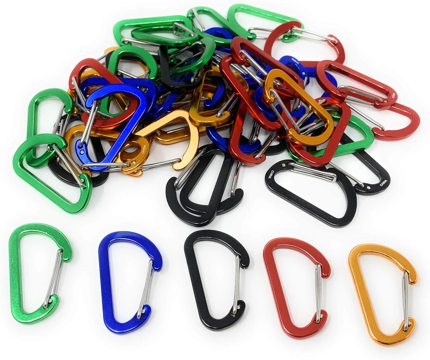 Funiverse Bulk 50 Pack of Wiregate Carabiner Keychains - 5 Color Assortment
