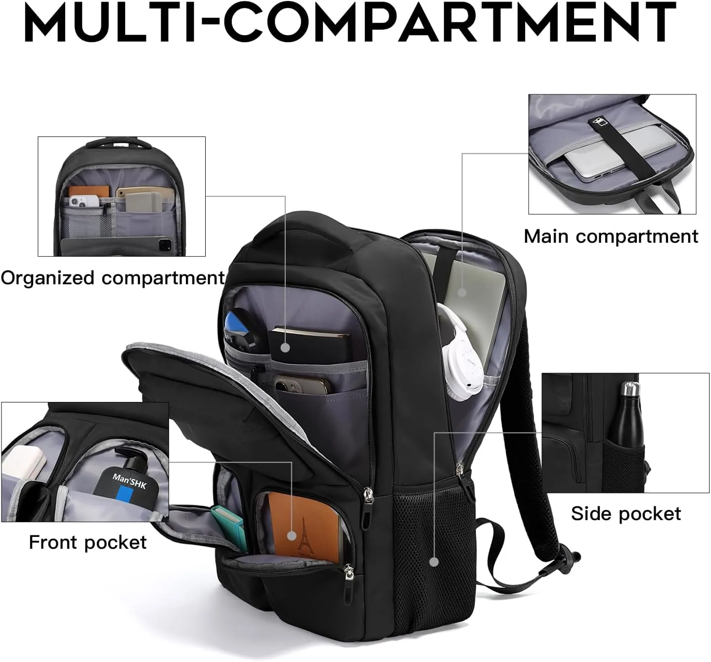 FUTURE AESTHETICS Travel Backpack for Women、men, College Backpack Bag, Hiking Backpack,Waterproof Carry On Backpack Business Backpack(black)