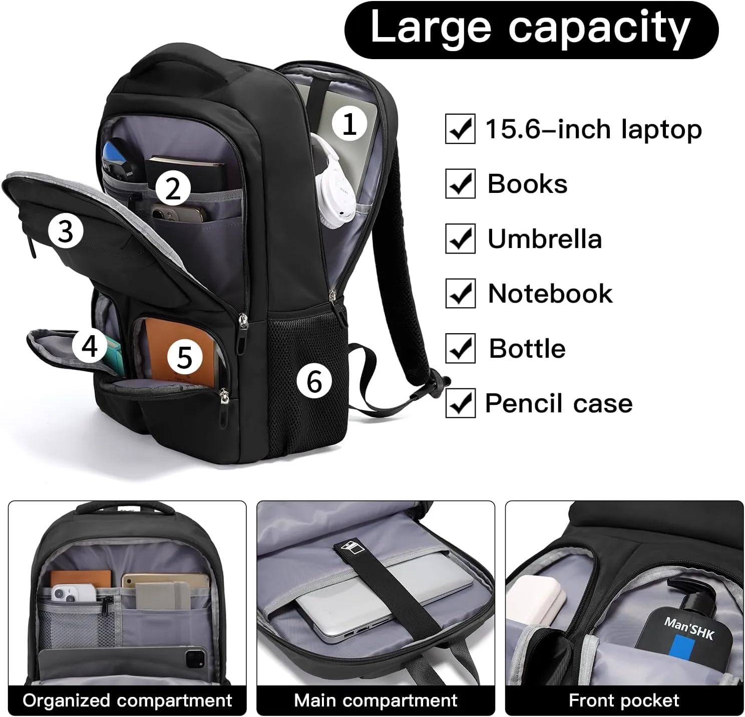 FUTURE AESTHETICS Travel Backpack for Women、men, College Backpack Bag, Hiking Backpack,Waterproof Carry On Backpack Business Backpack(black)