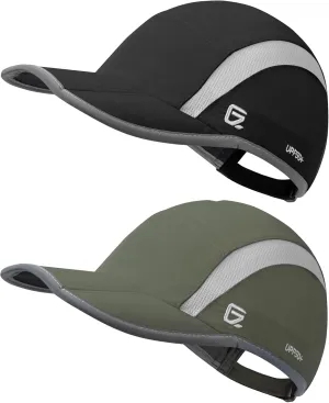GADIEMKENSD 2 Pack Foldable Sports Sun Hat Men Women UV Protection Baseball Cap Reflective Runner Hat Quick Drying Summer Hiking Hat Black Army Green