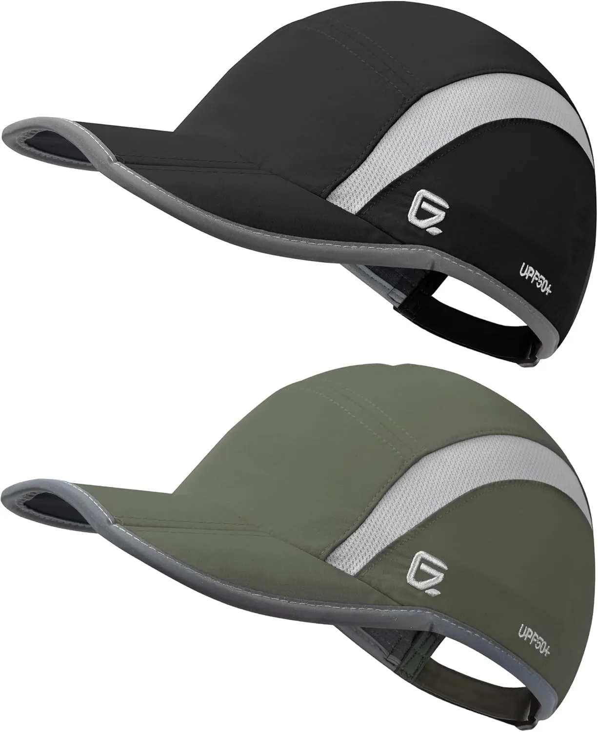 GADIEMKENSD 2 Pack Foldable Sports Sun Hat Men Women UV Protection Baseball Cap Reflective Runner Hat Quick Drying Summer Hiking Hat Black Army Green