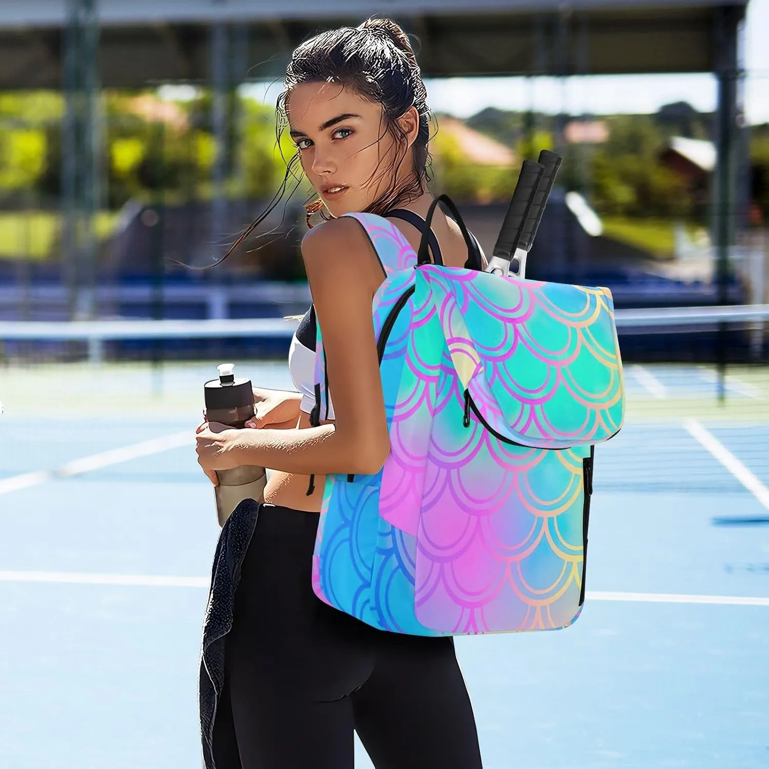 GAIGEO Abstract Waves Blue Sports Bag, Expandable Tennis Stuff, Sandwich Mesh Back, Breathable not Stuffy
