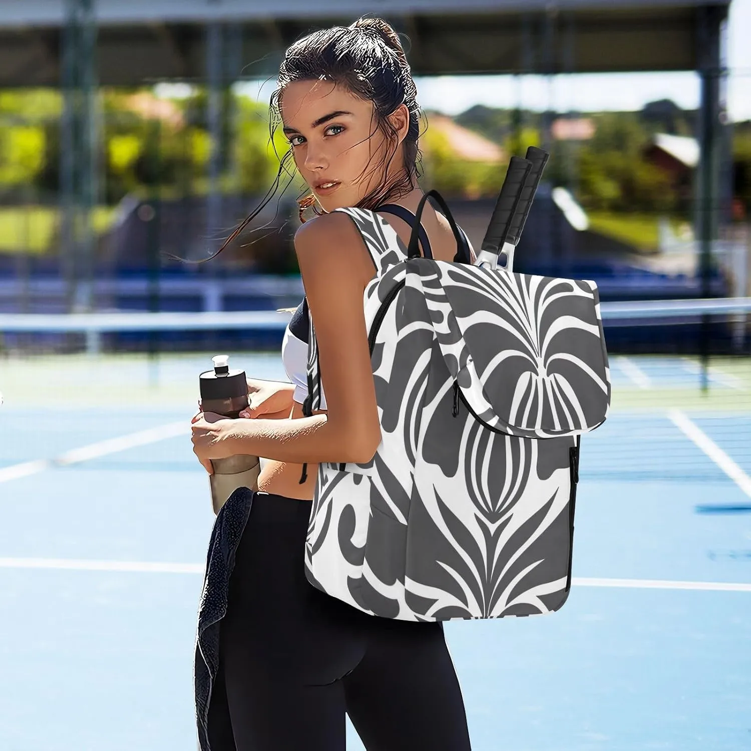 GAIGEO Cool Street Basketball Grey Tennis Backpack, Expandable Tennis Bag 2 Rackets, Sandwich Mesh Back, Breathable not Stuffy