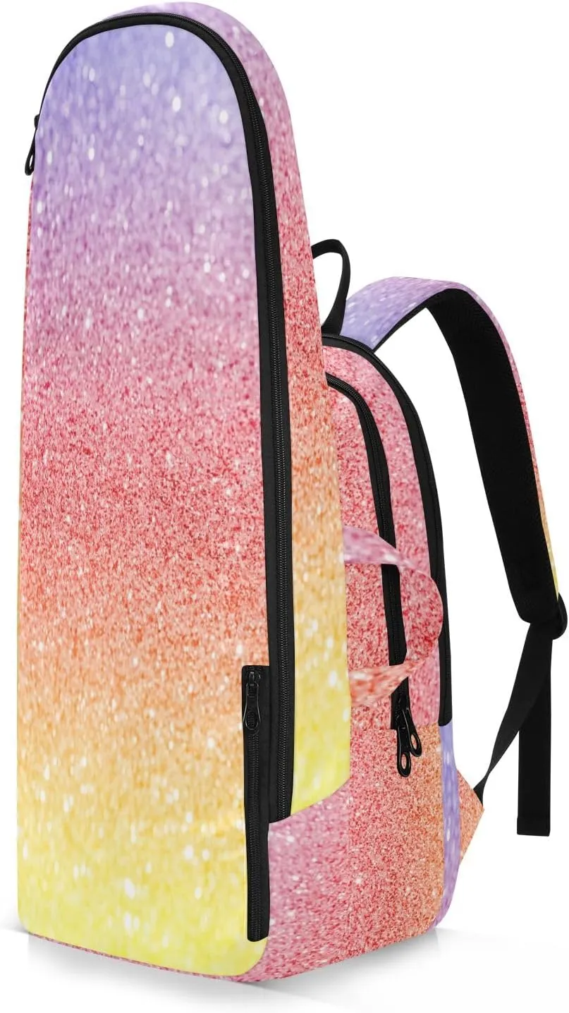 GAIGEO Silver Pink Glitter Tennis Racquet Bag, Multiple Storage Compartments, Foldable Racket Pocket