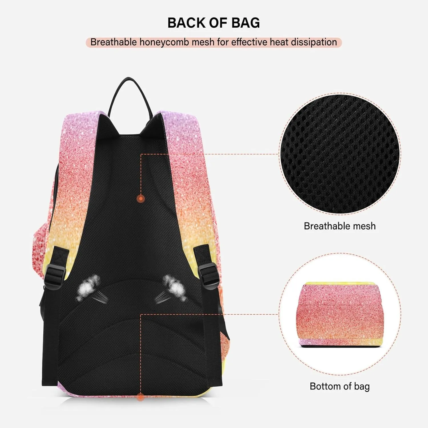 GAIGEO Silver Pink Glitter Tennis Racquet Bag, Multiple Storage Compartments, Foldable Racket Pocket