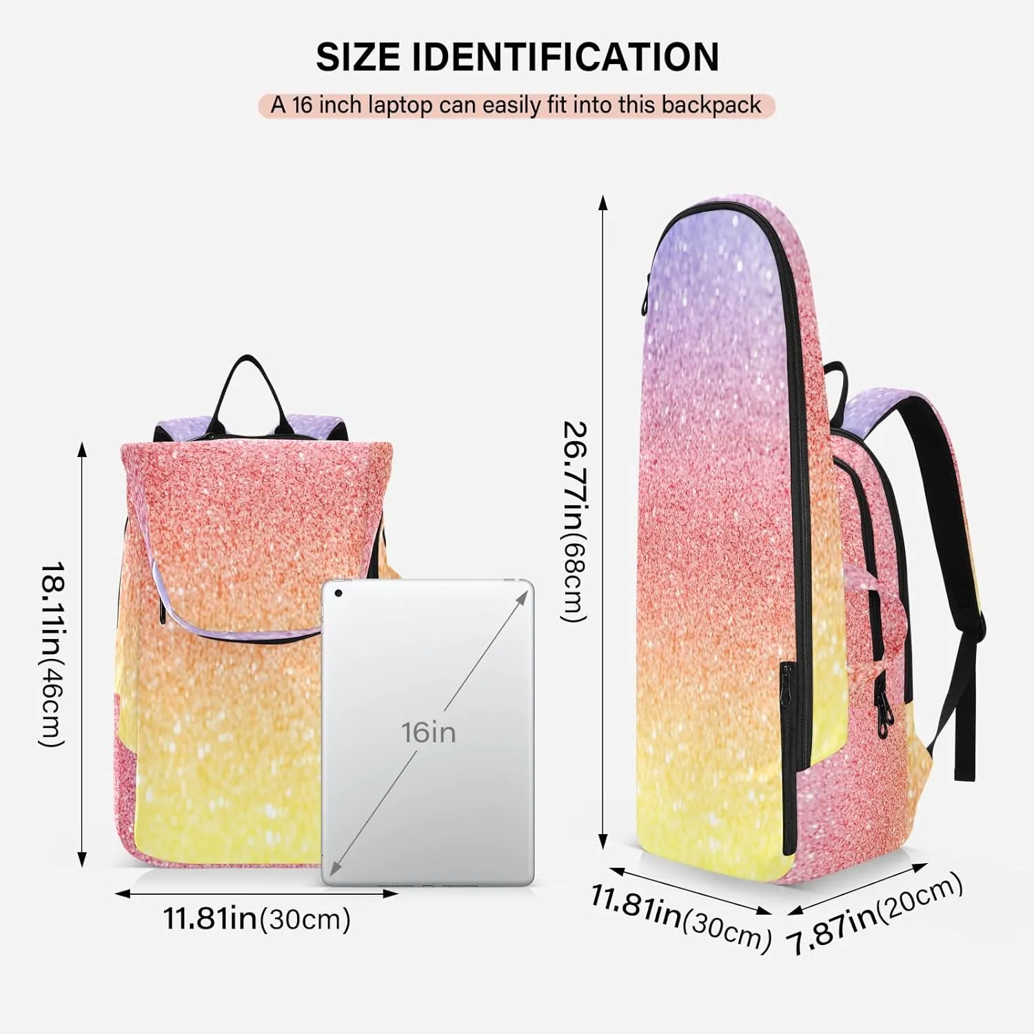 GAIGEO Silver Pink Glitter Tennis Racquet Bag, Multiple Storage Compartments, Foldable Racket Pocket