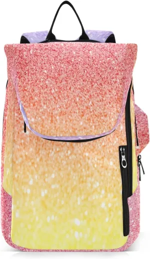 GAIGEO Silver Pink Glitter Tennis Racquet Bag, Multiple Storage Compartments, Foldable Racket Pocket