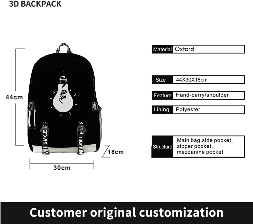 Game Omori Merch Backpack Three-piece Sets Casual Fashion Kpop Bags Travel Daypacks (Black-Bag)
