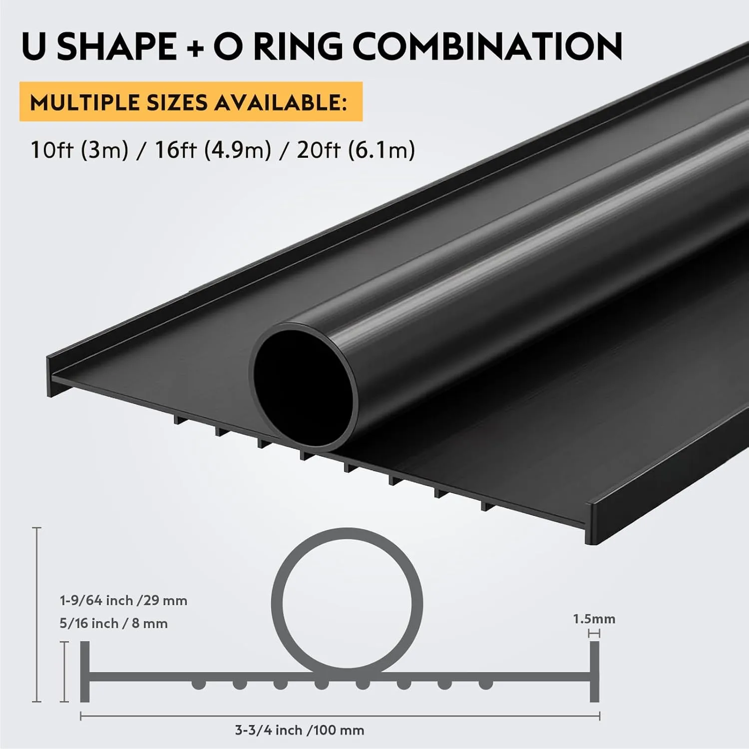 Garage Door Bottom Seal, 10FT Weather Stripping Bottom Rubber Seal with T-Ends 5/16", Universal Weatherproof Sealing Rubber Strip Replacement for Weather, Leaves and Dust Protection