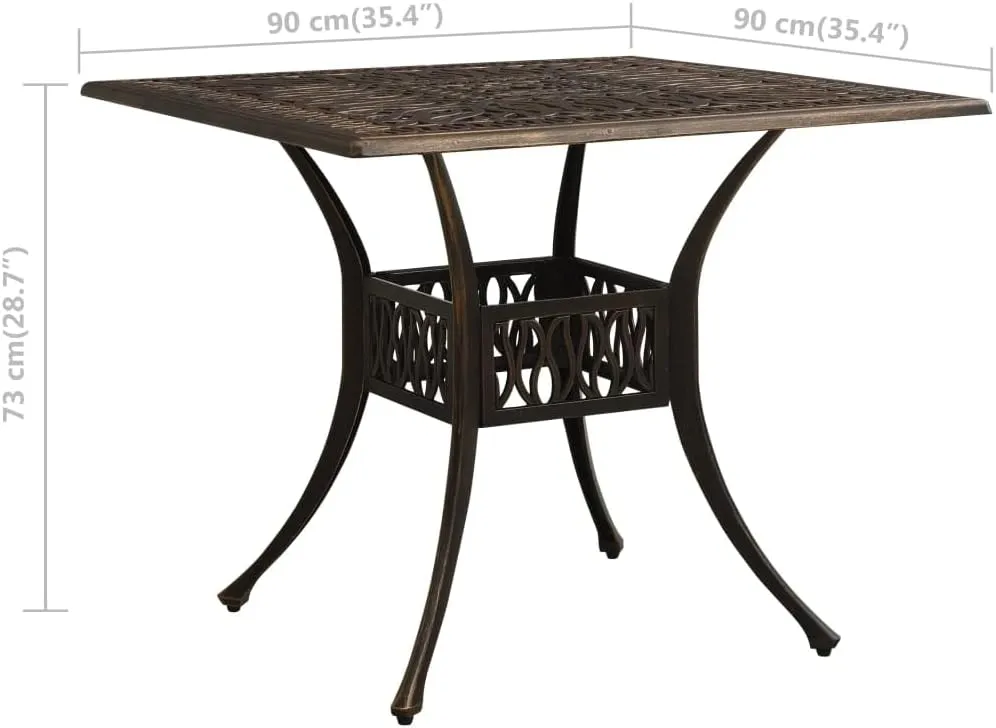 Garden Table Bronze Cast Aluminum Decorative Inlays – Outdoor Furniture, Patio Dining, Camping Side Table for Kitchen, Living Room