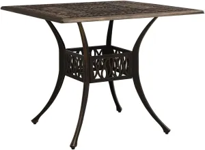 Garden Table Bronze Cast Aluminum Decorative Inlays – Outdoor Furniture, Patio Dining, Camping Side Table for Kitchen, Living Room