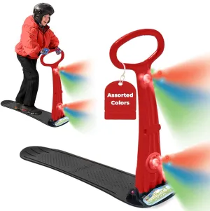 Geospace Winter Fun Foldable Snow Scooter, Ski Skooter, Snow Sled Kids Snowboard with 2 LEDs Safety Light – Multi-Purpose Snow Skate, Teenager Sled for All Ages - Assorted Colors (Red, Blue or Green)